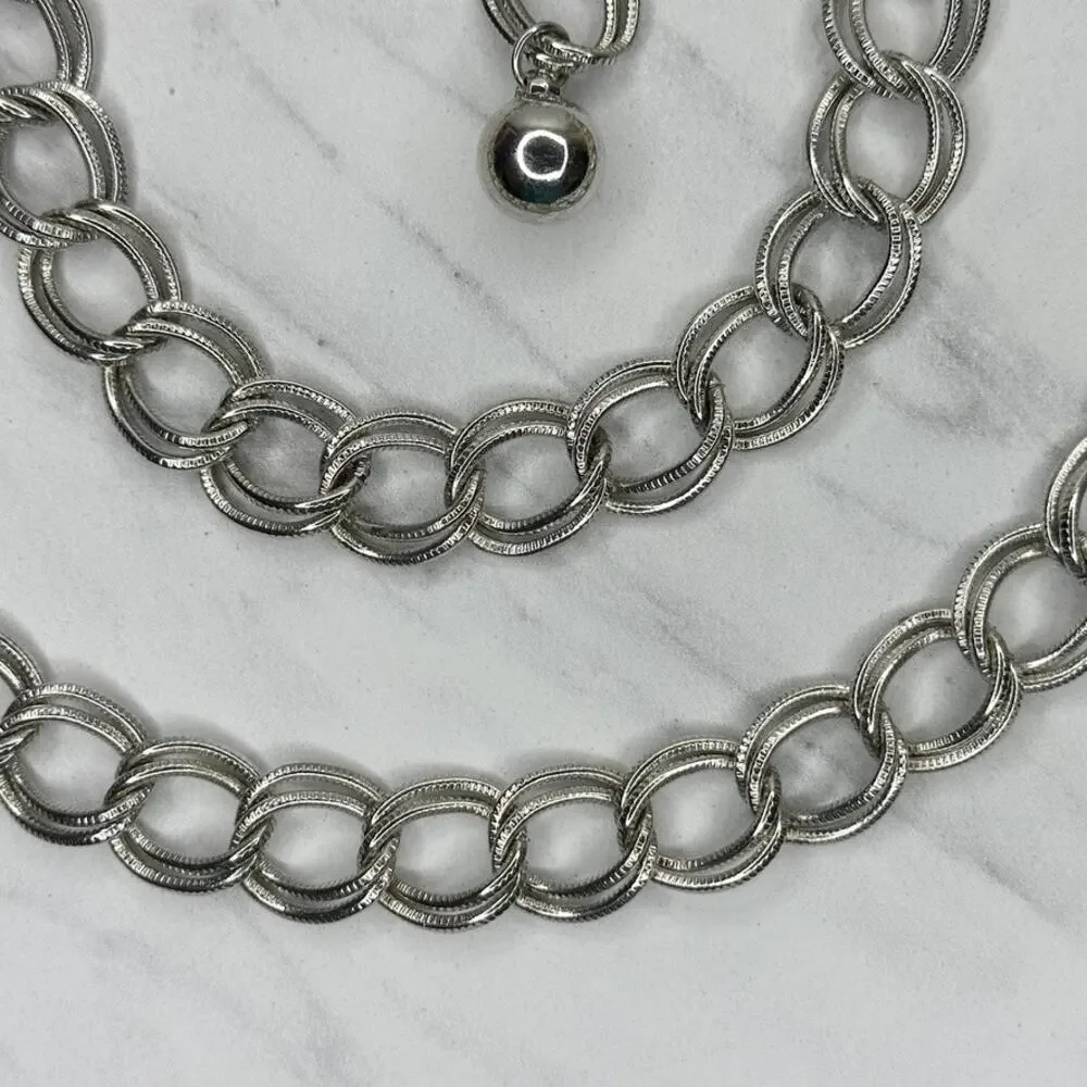Chunky Textured Silver Tone Chain Link Belt One Size (OS) ✨